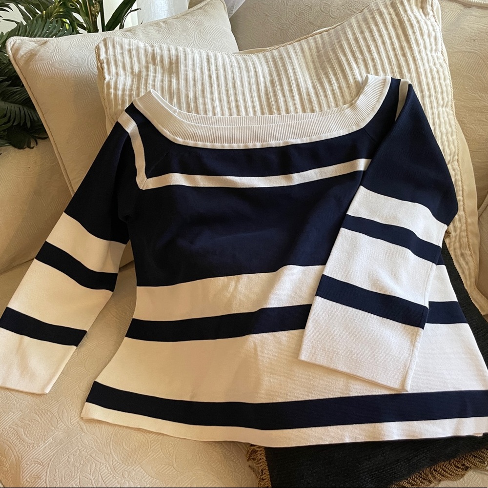 J crew blue and white sailor top wide sleeve